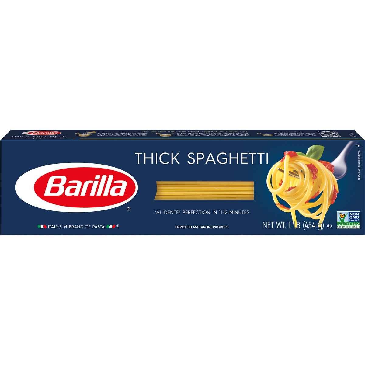 slide 1 of 8, Barilla Blue Box Thick Spaghetti Pasta, 