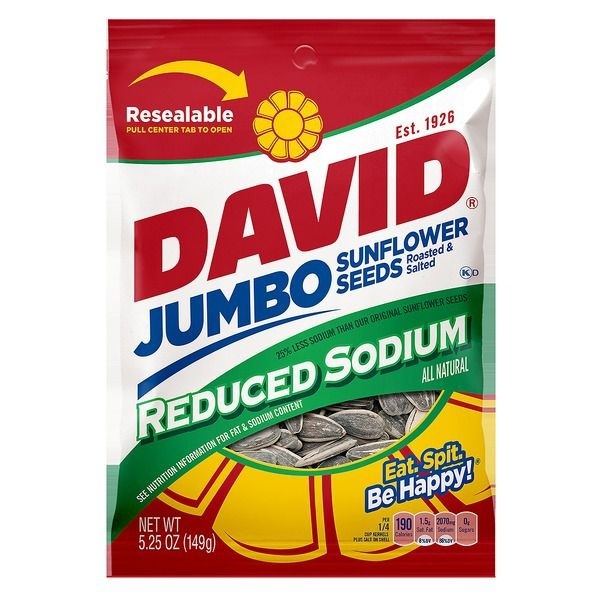 slide 1 of 1, DAVID Reduced Sodium Jumbo Sunflower Seeds, 5.25 oz