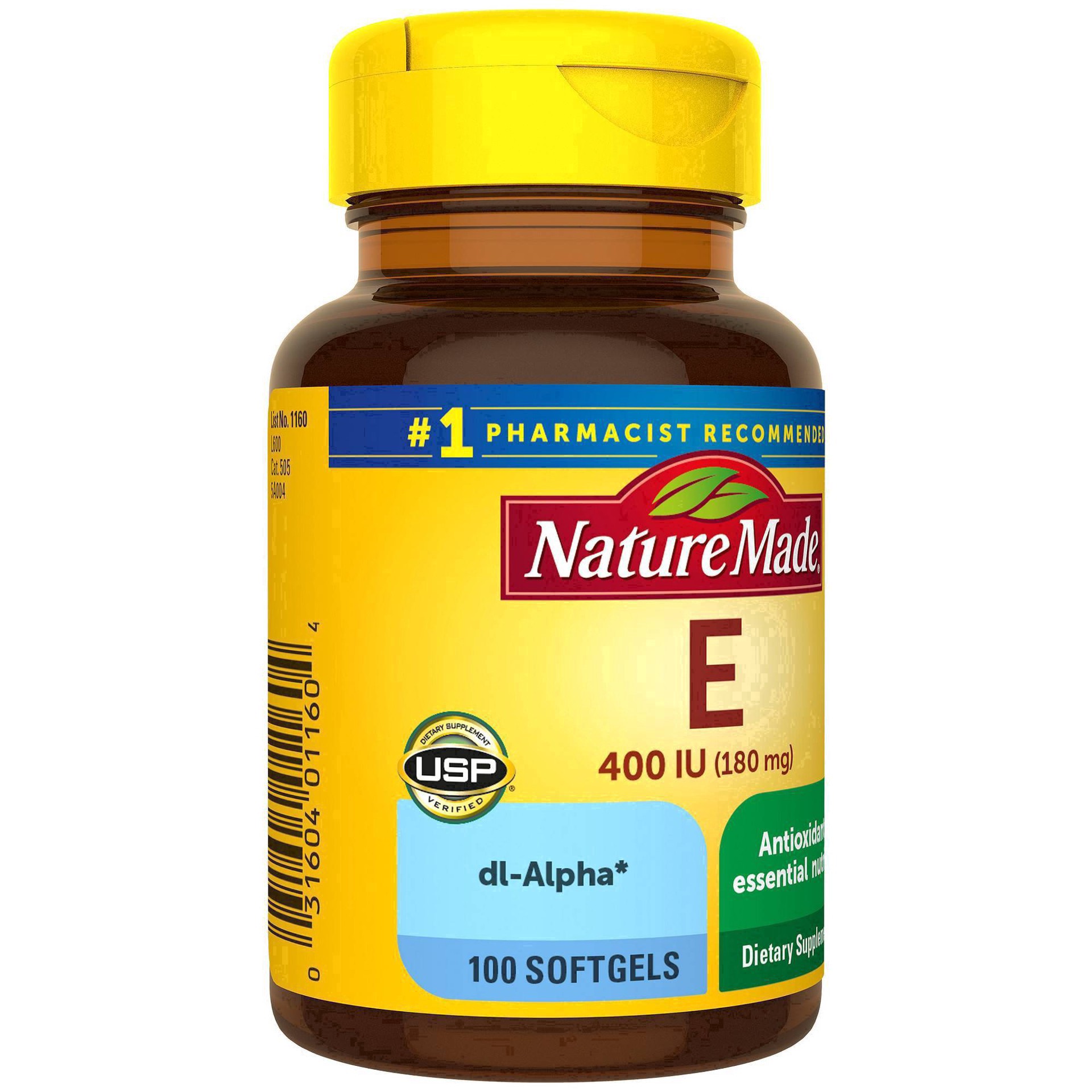 slide 42 of 74, Nature Made Vitamin E 180 mg (400 IU) dl-Alpha, Dietary Supplement for Antioxidant Support, 100 Softgels, 100 Day Supply, 100 ct