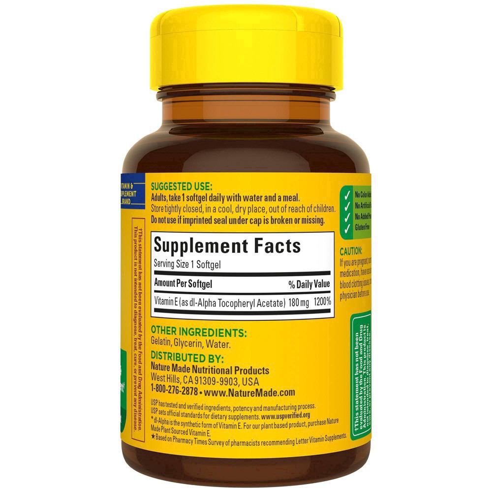 slide 38 of 74, Nature Made Vitamin E 180 mg (400 IU) dl-Alpha, Dietary Supplement for Antioxidant Support, 100 Softgels, 100 Day Supply, 100 ct
