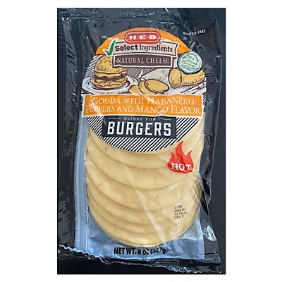 slide 1 of 1, H-E-B Mango Habanero Mini Burger Cheese Slices, 8 oz