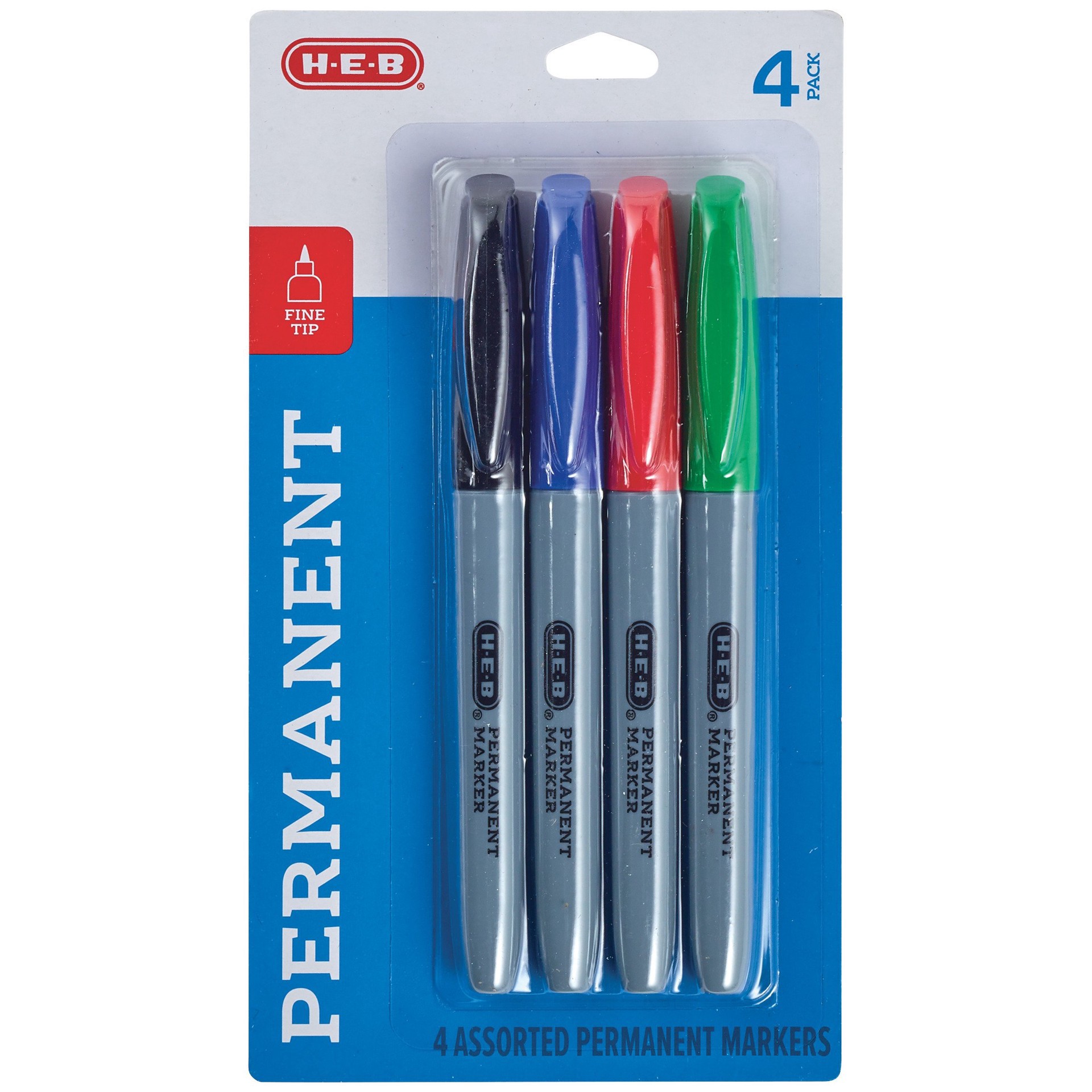 slide 1 of 1, H-E-B Fine Tip Permanent Markers - Assorted Ink, 4 ct