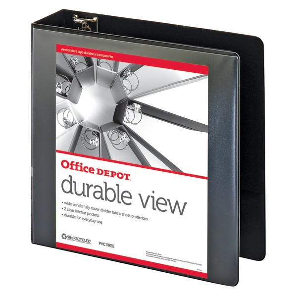 slide 2 of 5, Office Depot Brand Durable View Round-Ring Binder, 3'' Rings, Black, 1 ct