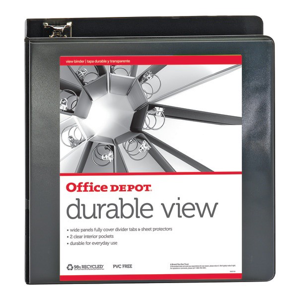 slide 3 of 5, Office Depot Brand Durable View Round-Ring Binder, 3'' Rings, Black, 1 ct