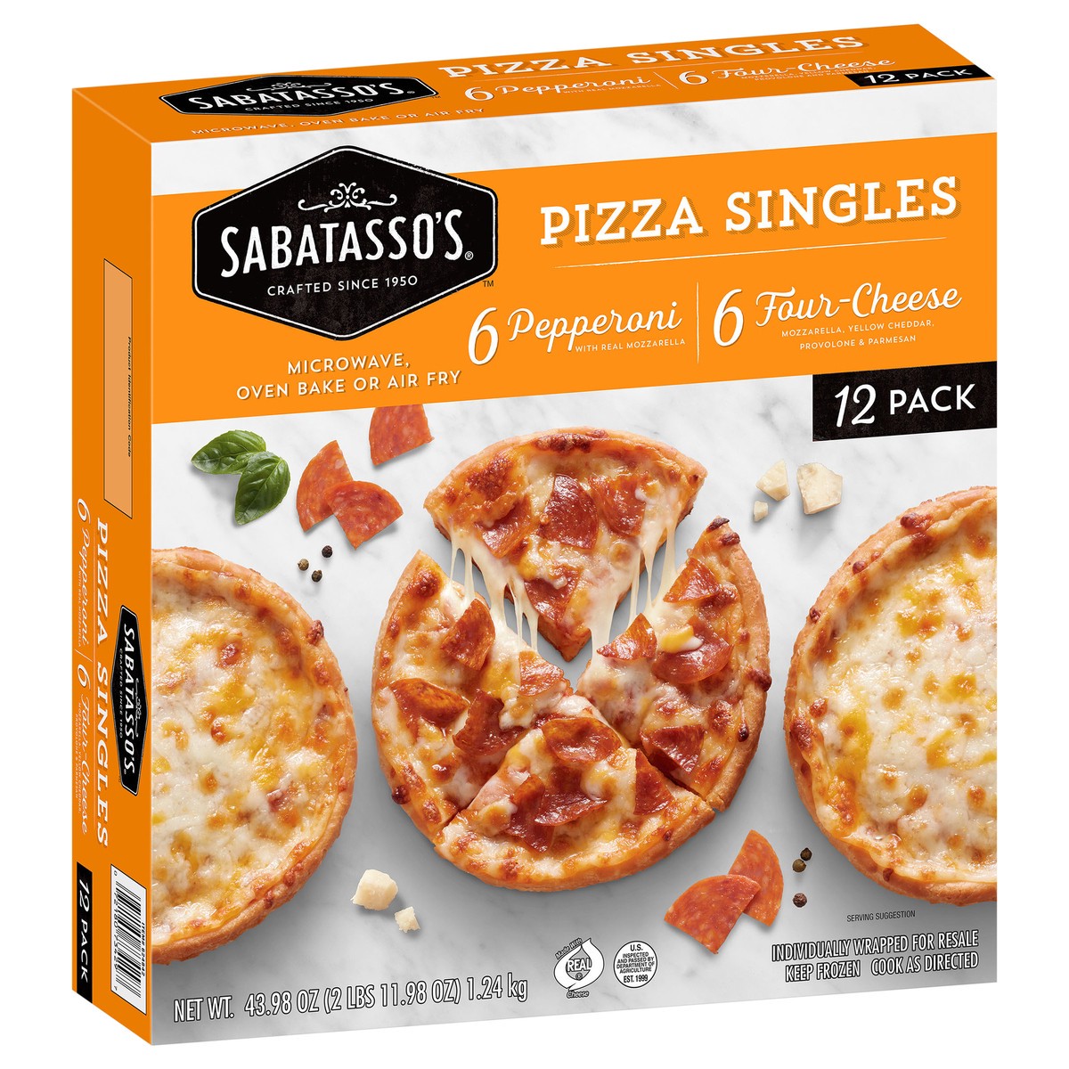 slide 2 of 9, Sabatasso's Singles Pepperoni/Four-Cheese Pizza 12 ea, 12 ct