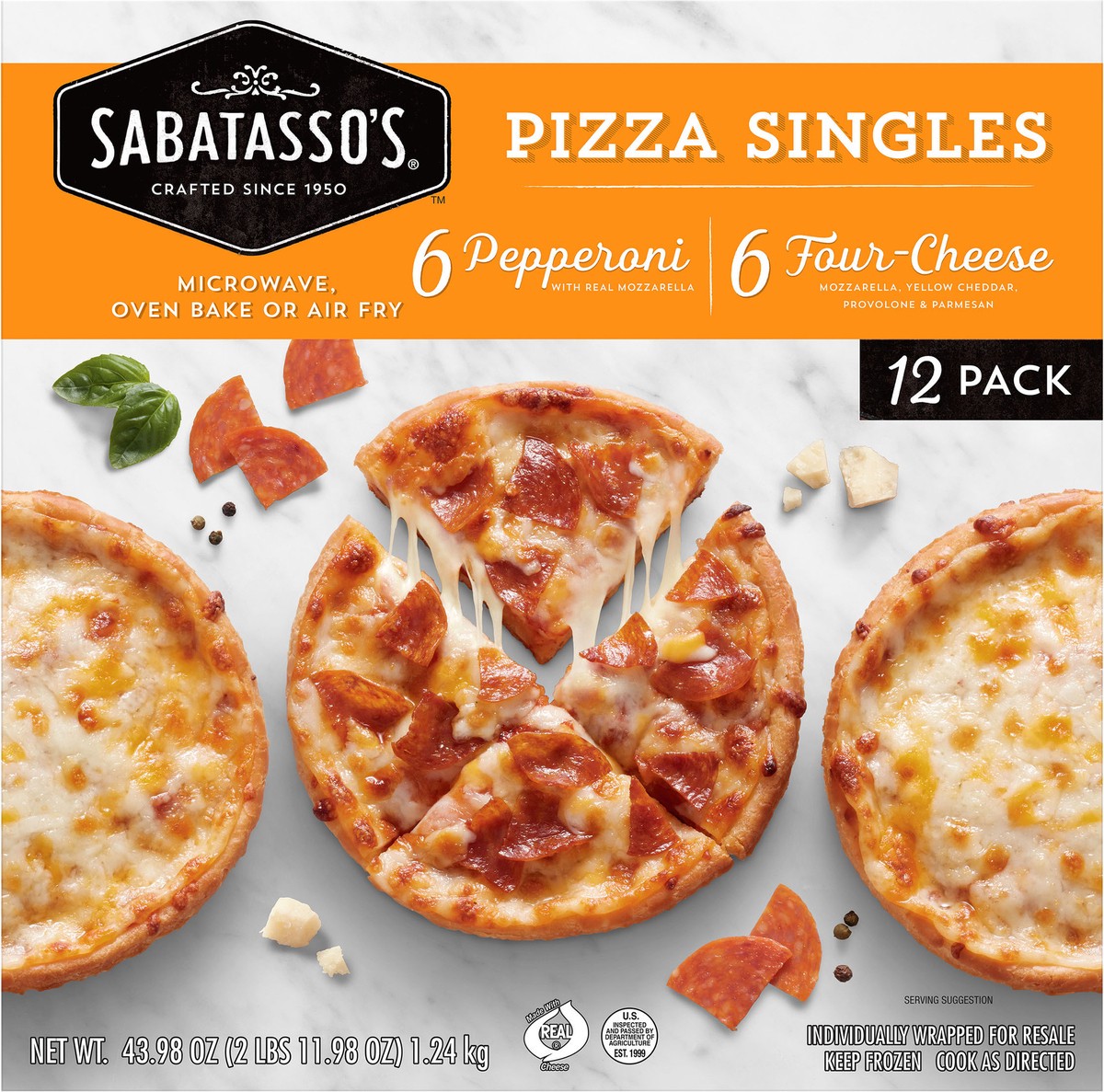 slide 9 of 9, Sabatasso's Singles Pepperoni/Four-Cheese Pizza 12 ea, 12 ct