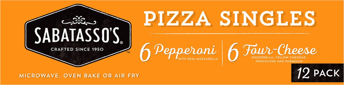 slide 7 of 9, Sabatasso's Singles Pepperoni/Four-Cheese Pizza 12 ea, 12 ct