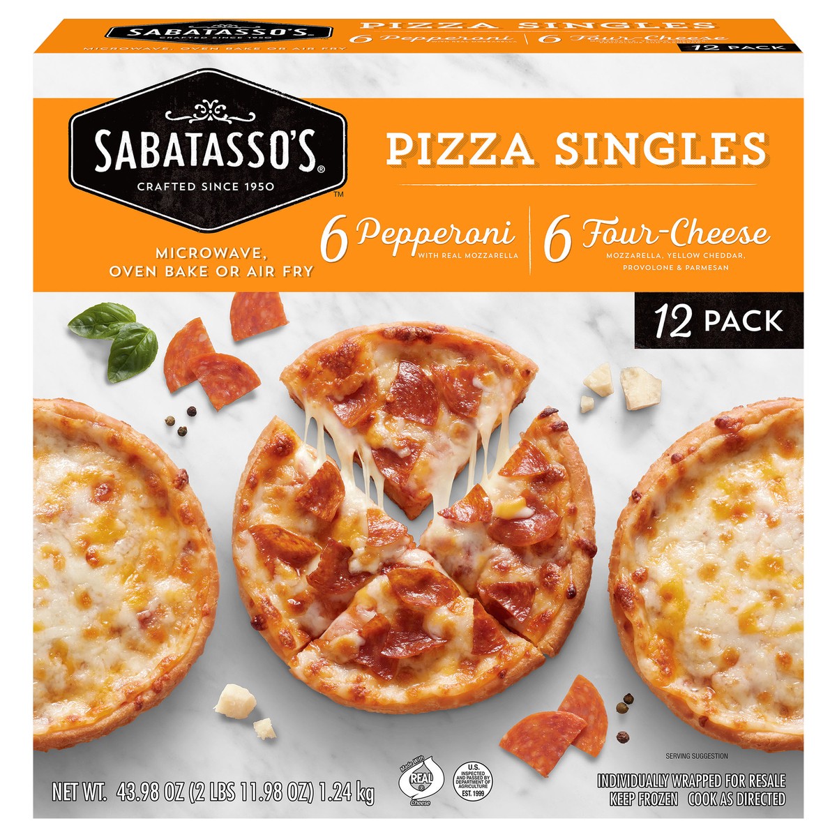 slide 1 of 9, Sabatasso's Singles Pepperoni/Four-Cheese Pizza 12 ea, 12 ct