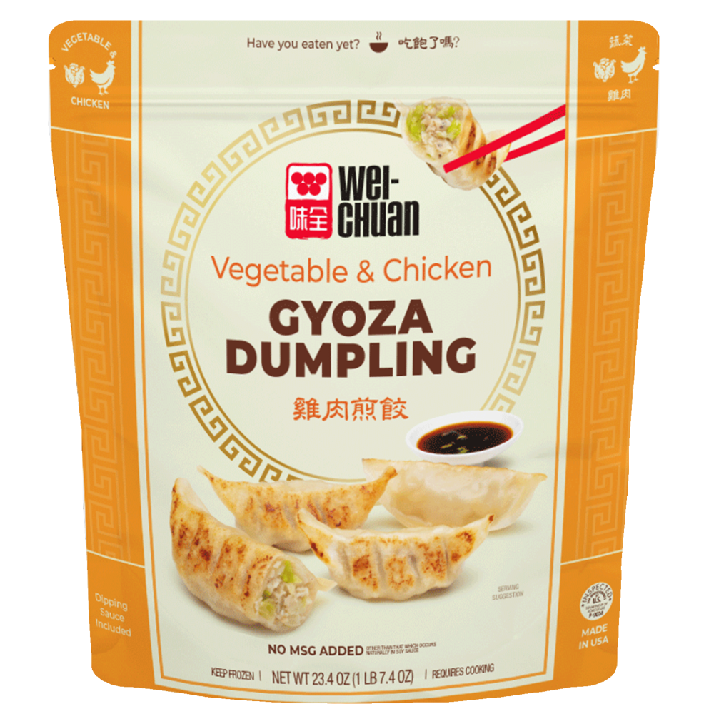 slide 1 of 2, Wei-Chuan Pre-Steam Chicken & Veggie Gyoza, 21 oz