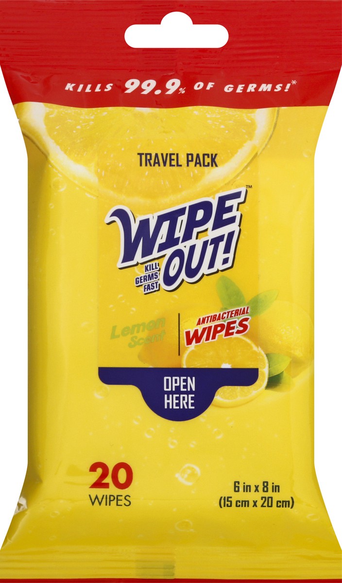 slide 1 of 10, WipeOut Travel Pack Antibacterial Lemon Scent Wipes 20 ea, 20 ct