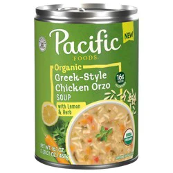 Pacific Foods Organic Greek-Style Chicken Orzo Soup With Lemon and Herb, 16.1 oz Can