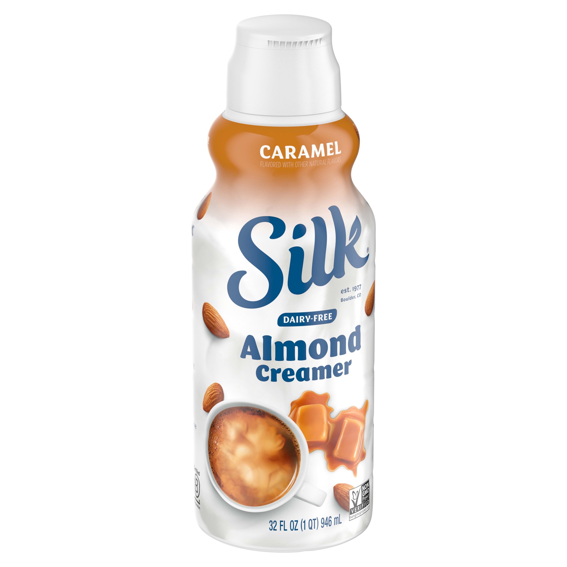 slide 2 of 5, Silk Caramel Almond Creamer - 32 fl oz (1qt) Bottle, 32 fl oz