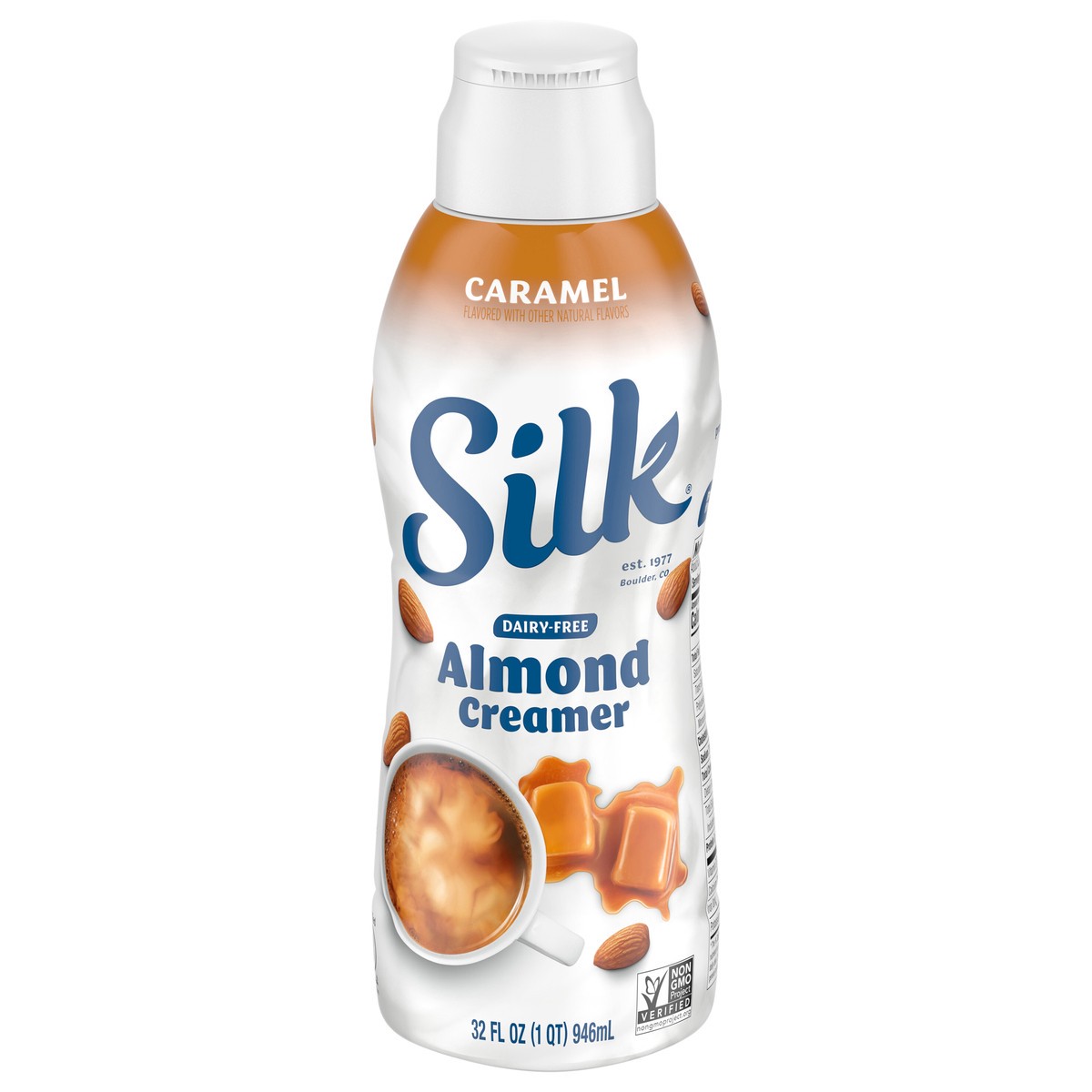 slide 1 of 5, Silk Almond Creamer, Caramel, Dairy Free, Gluten Free, 32 FL OZ Carton, 32 fl oz
