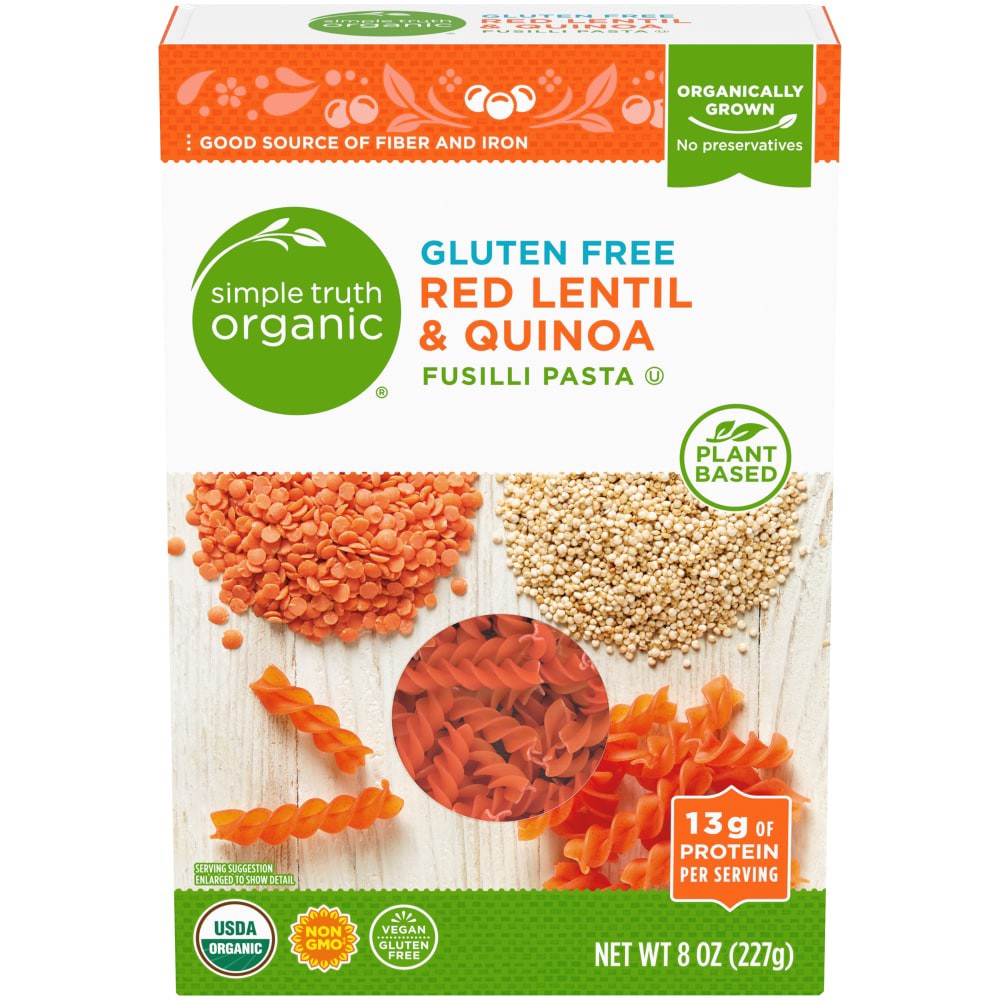 slide 1 of 5, Simple Truth Organic Gluten Free Red Lentil Quinoa Fusilli Pasta, 8 oz