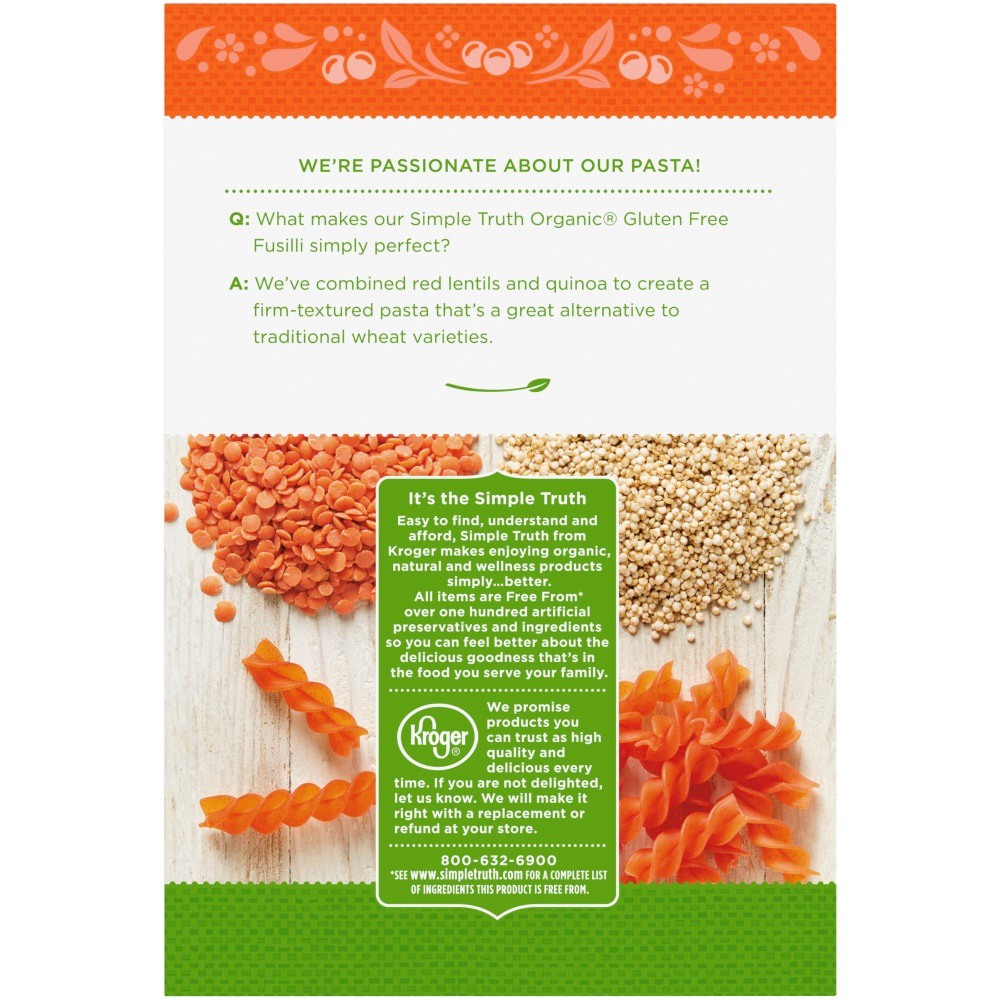 slide 4 of 5, Simple Truth Organic Gluten Free Red Lentil Quinoa Fusilli Pasta, 8 oz