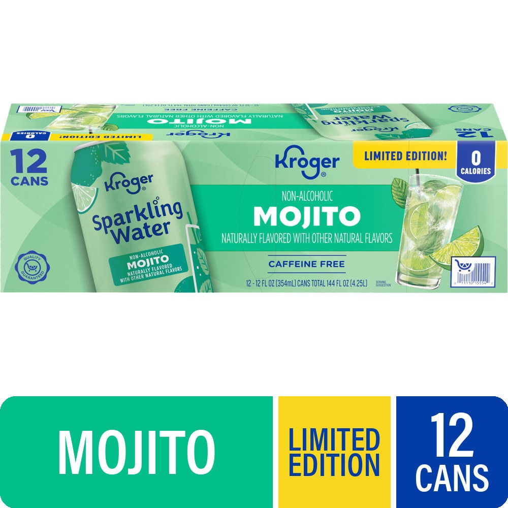 slide 1 of 4, Kroger Non-Alcoholic Mojito Sparkling Water Cans, 12 ct; 12 fl oz