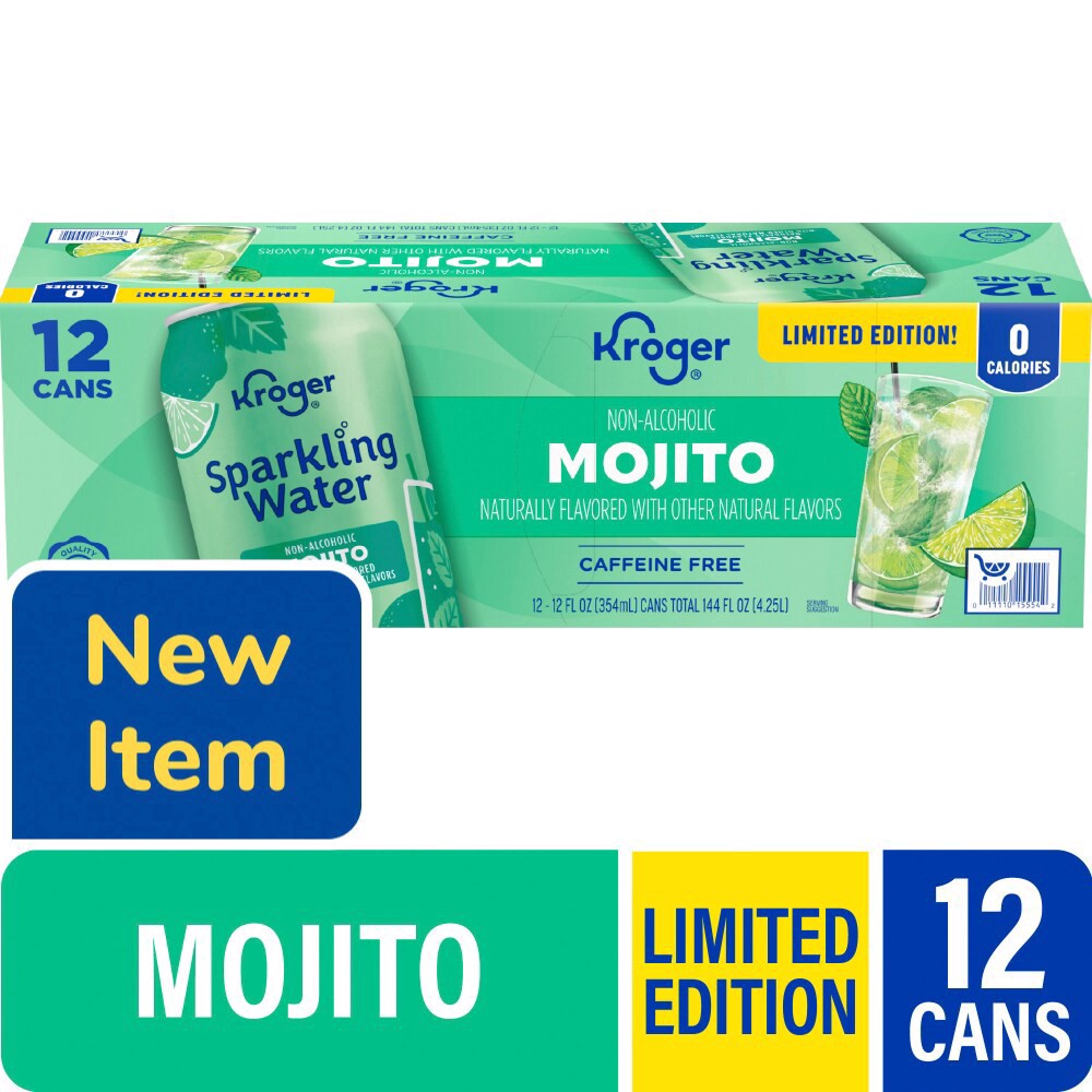slide 1 of 4, Kroger® Non Alcoholic Mojito Sparkling Water Cans, 12 ct; 12 fl oz