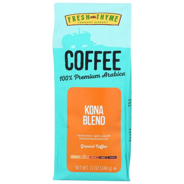 slide 1 of 1, Fresh Thyme Kona Blend Coffee Ground, 12 oz