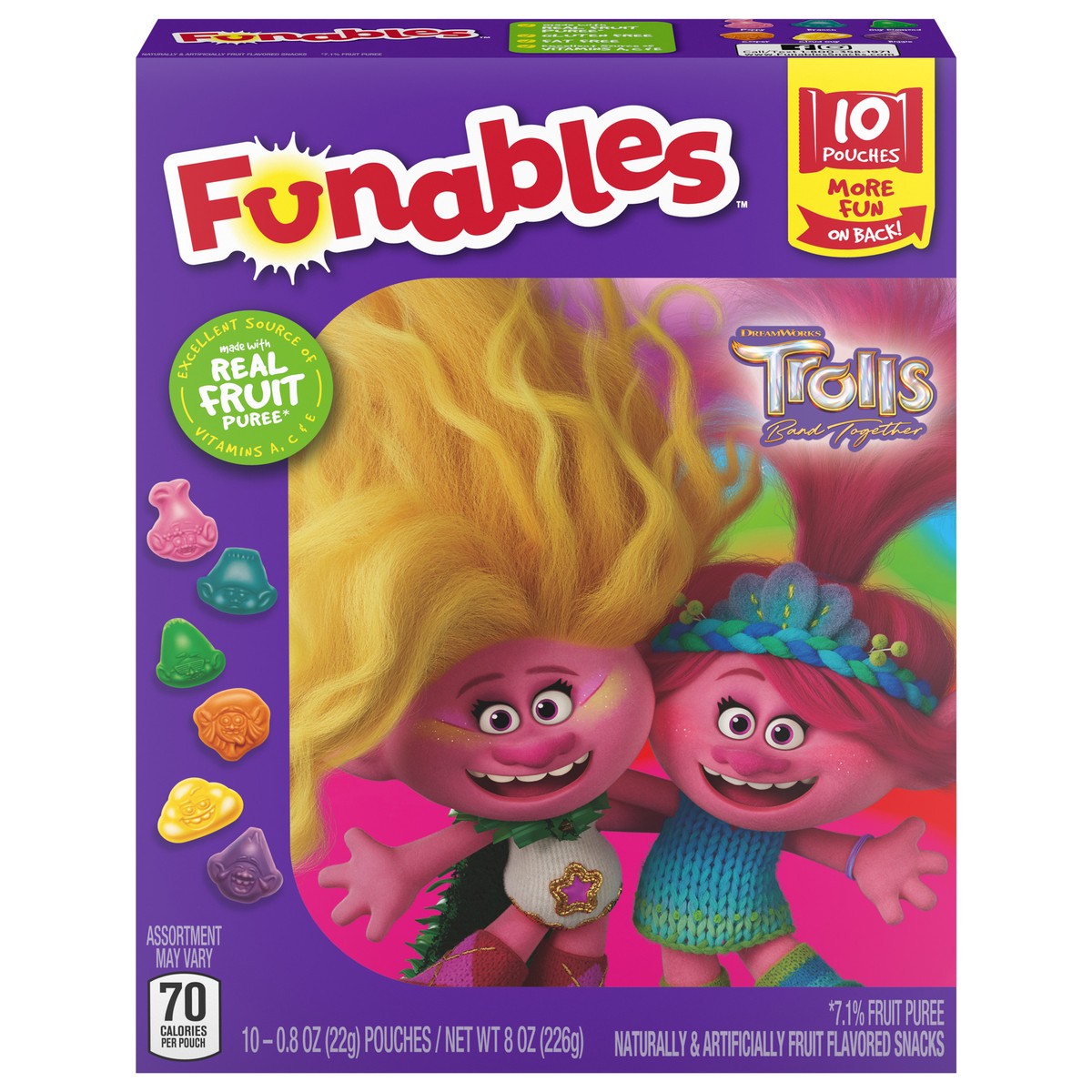 slide 1 of 2, Funables Trolls Assortment Fruit Flavored Snacks 10 - 0.8 oz Pouches, 10 ct