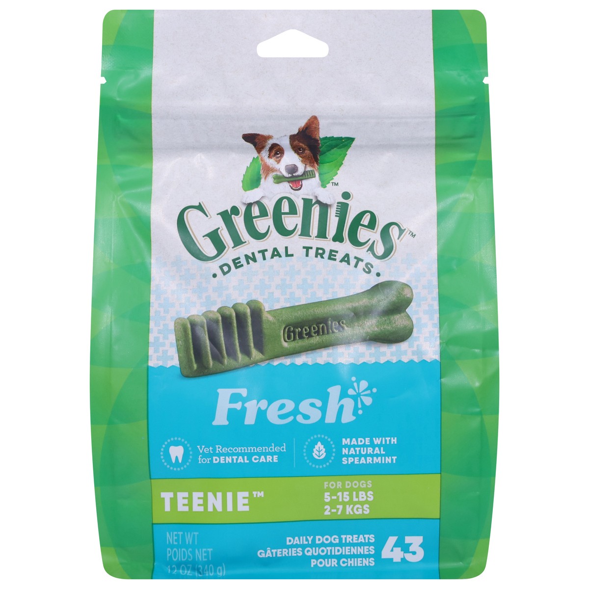 slide 1 of 9, Greenies Teenie Chewy Dental Dog Treats Fresh Mint and Spearmint - 12oz/43ct, 43 ct