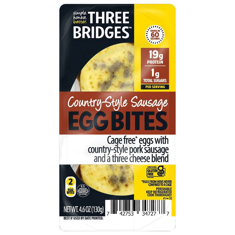 slide 1 of 4, Three Bridges Country-Style Sausage Egg Bites 2 ea, 2 ct