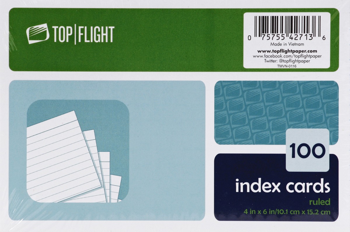 slide 5 of 6, Top Flight Ruled Index Cards 100 ea, 100 ct