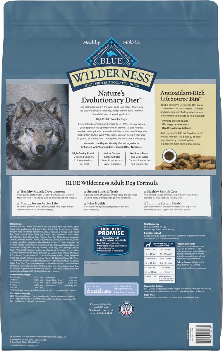 slide 4 of 13, Blue Buffalo Wilderness High Protein, Natural Adult Dry Dog Food, Chicken 20-lb, 20 lb