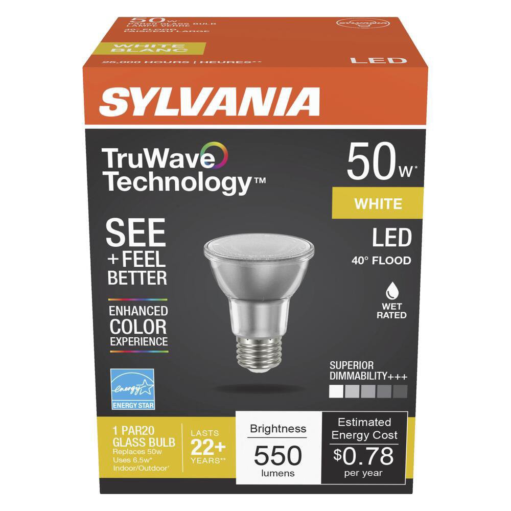 slide 1 of 1, Sylvania TruWave 50-Watt PAR20 White LED Flood Light Bulb, 1 ct