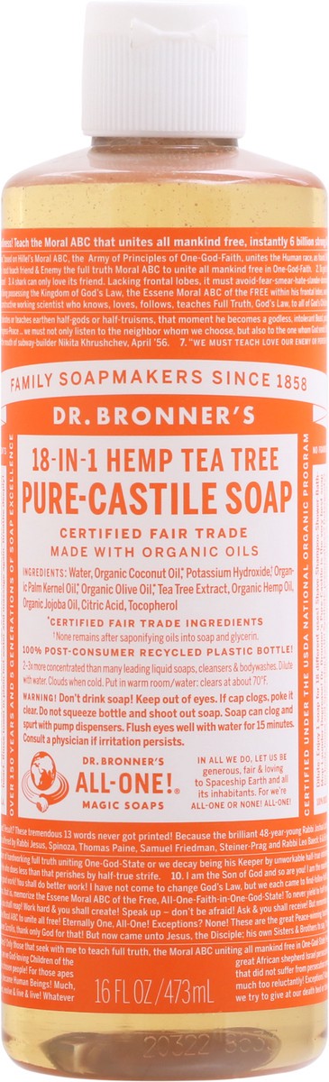 slide 11 of 11, Dr. Bronner's 18-in-1 Hemp Tea Tree Pure-Castile Soap 16 fl oz, 16 fl oz