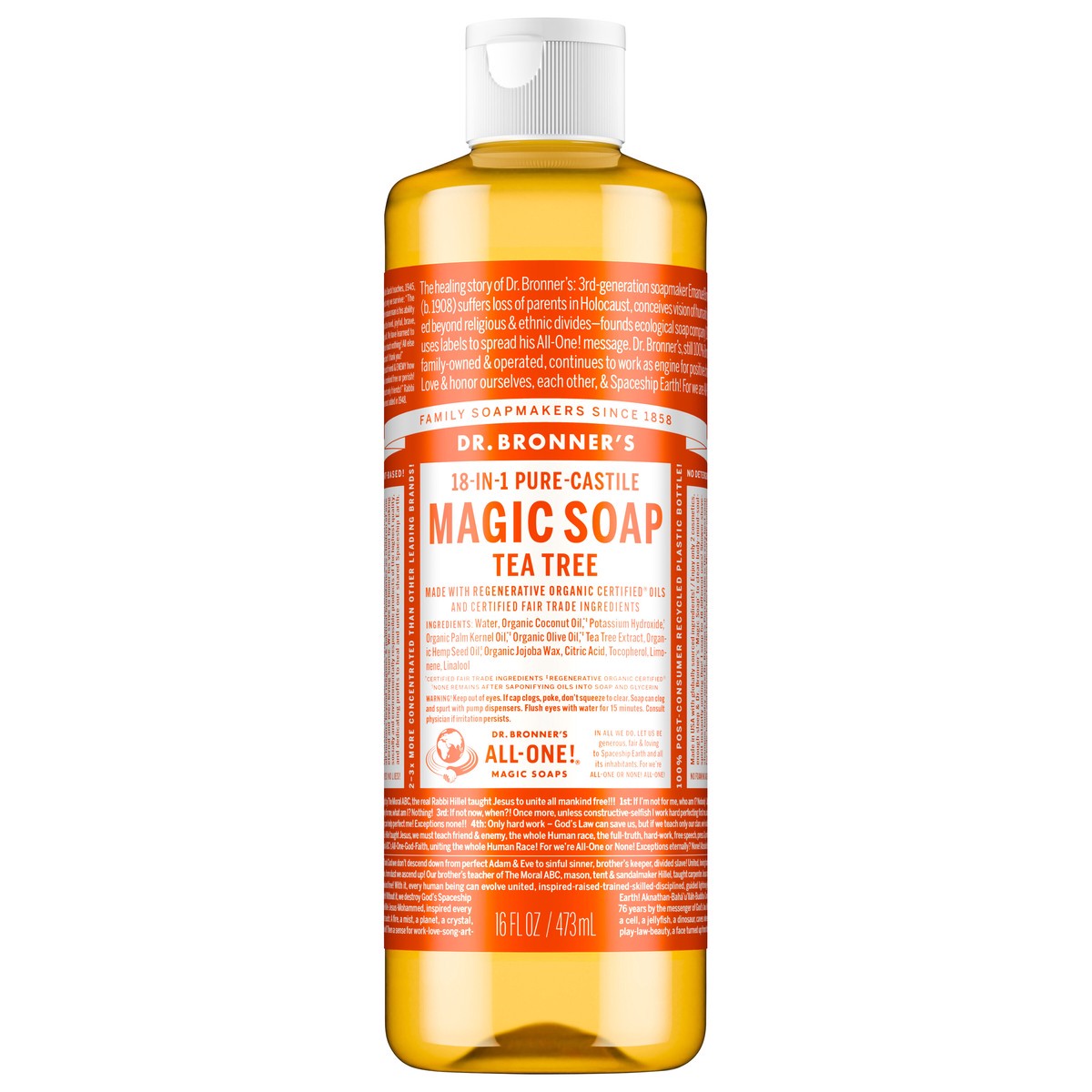 slide 1 of 11, Dr. Bronner's 18-In-1 Hemp Tea Tree Pure-Castile Soap, 16 fl oz