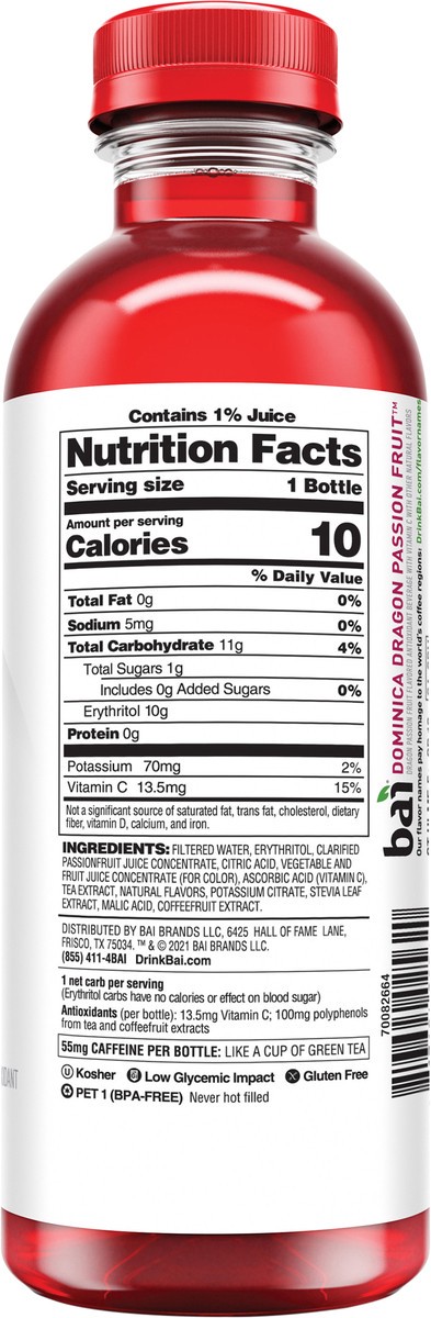slide 7 of 11, Bai Dominica Dragon Passion Fruit, Antioxidant Infused Beverage, 18 Fl Oz Bottle, 18 fl oz