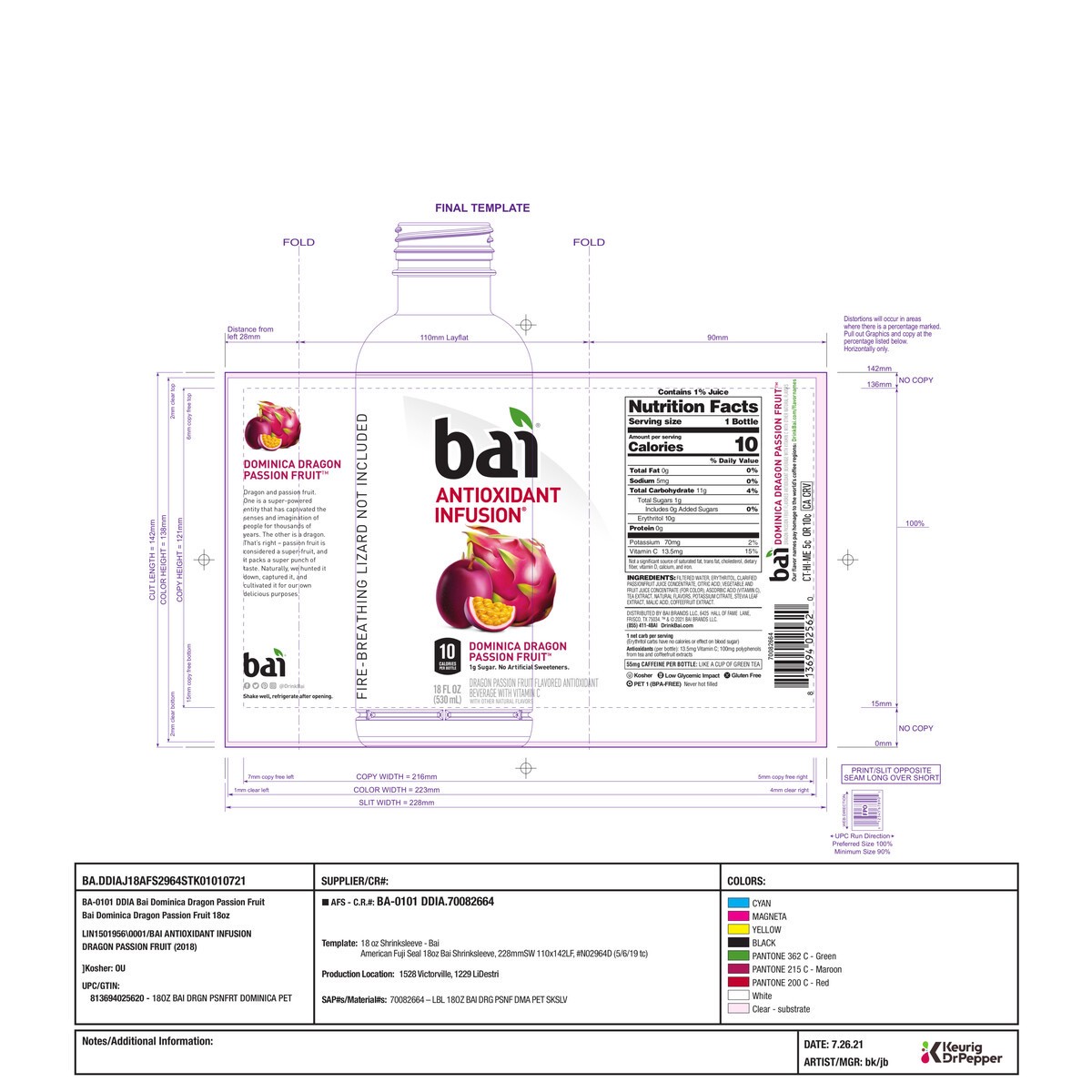 slide 9 of 11, Bai Dominica Dragon Passion Fruit, Antioxidant Infused Beverage, 18 Fl Oz Bottle, 18 fl oz