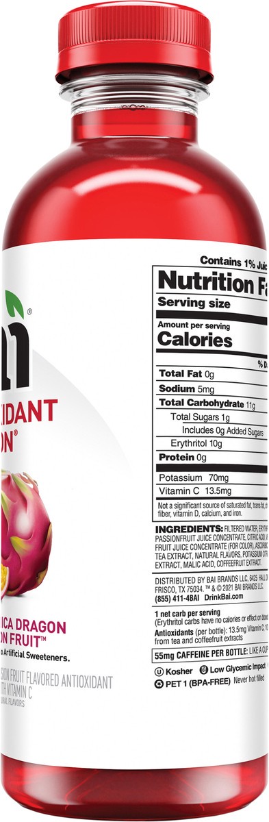 slide 11 of 11, Bai Dominica Dragon Passion Fruit, Antioxidant Infused Beverage, 18 Fl Oz Bottle, 18 fl oz