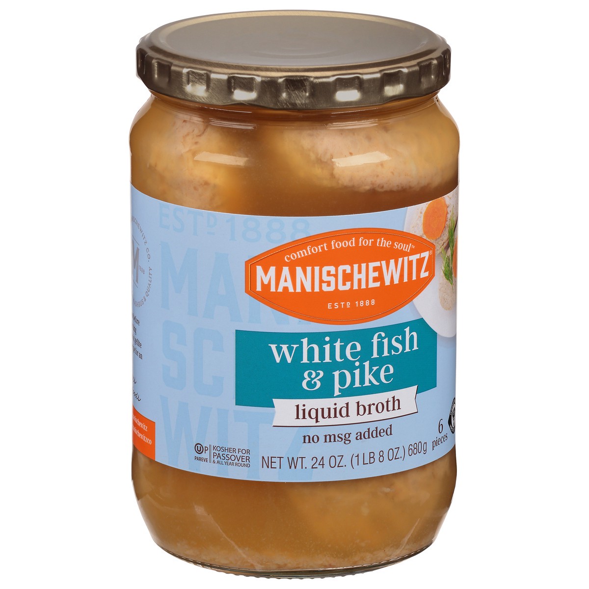 slide 2 of 9, Manischewitz Whitefish & Pike in Liquid Broth, 24 oz