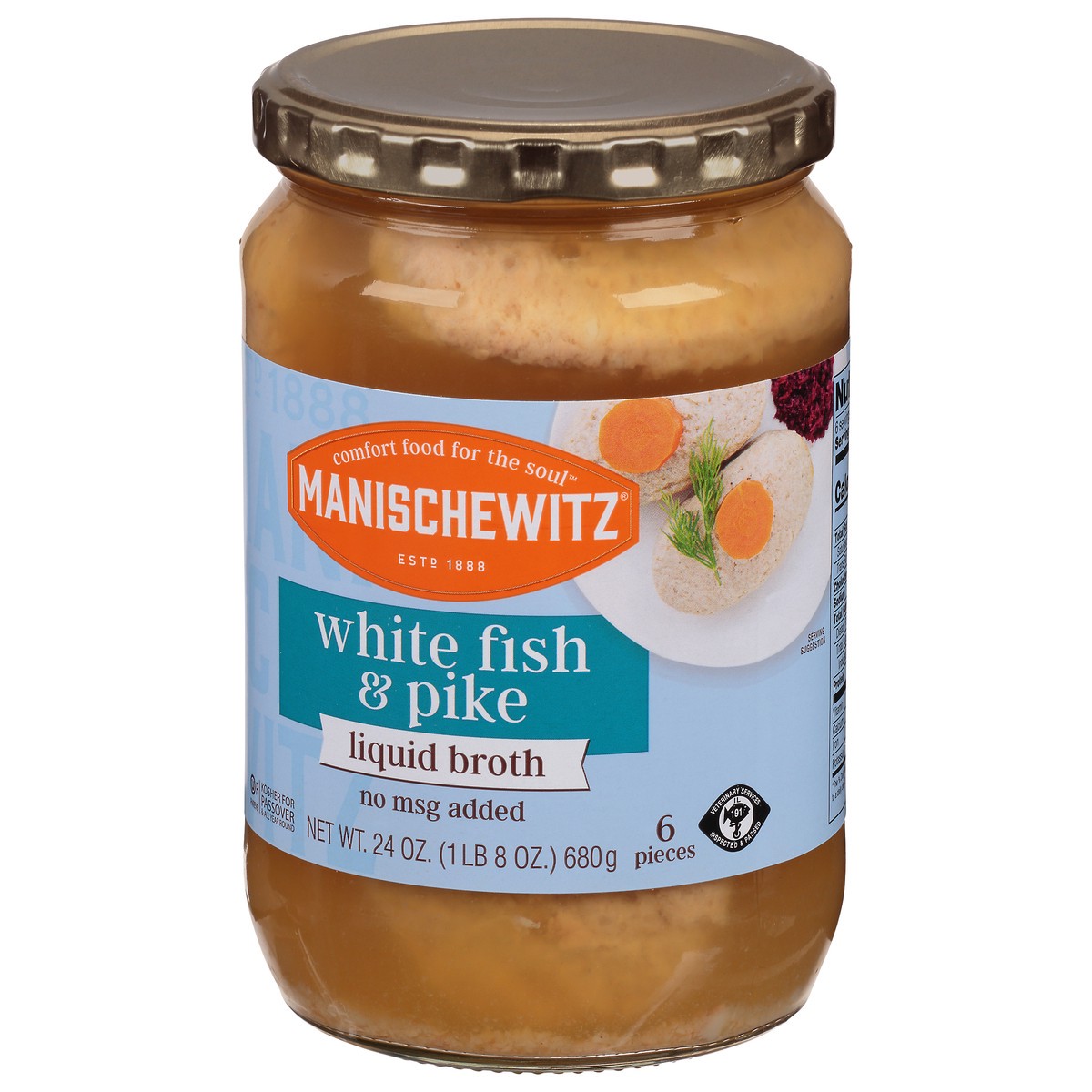 slide 3 of 9, Manischewitz Whitefish & Pike in Liquid Broth, 24 oz