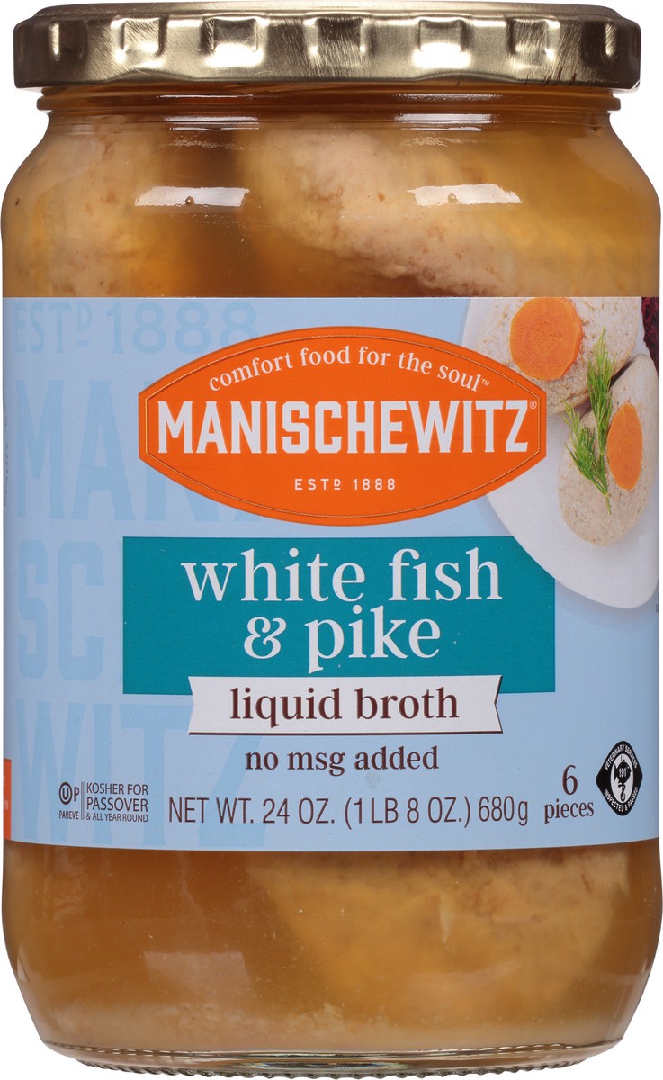 slide 6 of 9, Manischewitz Whitefish & Pike in Liquid Broth, 24 oz