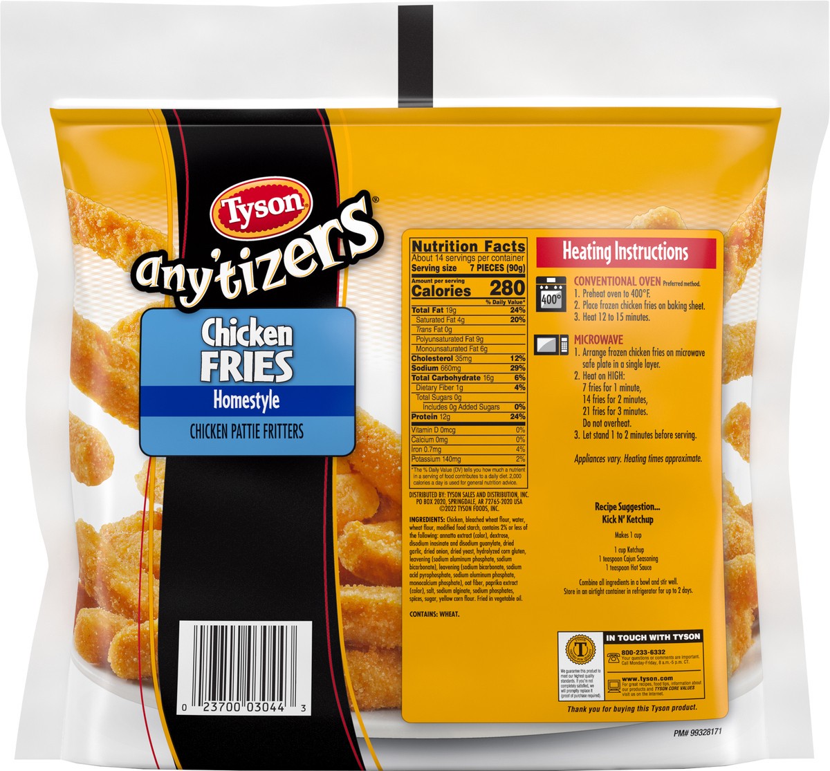 slide 5 of 6, TYSON ANYTIZERS Tyson Any'tizers Homestyle Chicken Fries, 44 oz. Family Pack (Frozen), 1.25 kg