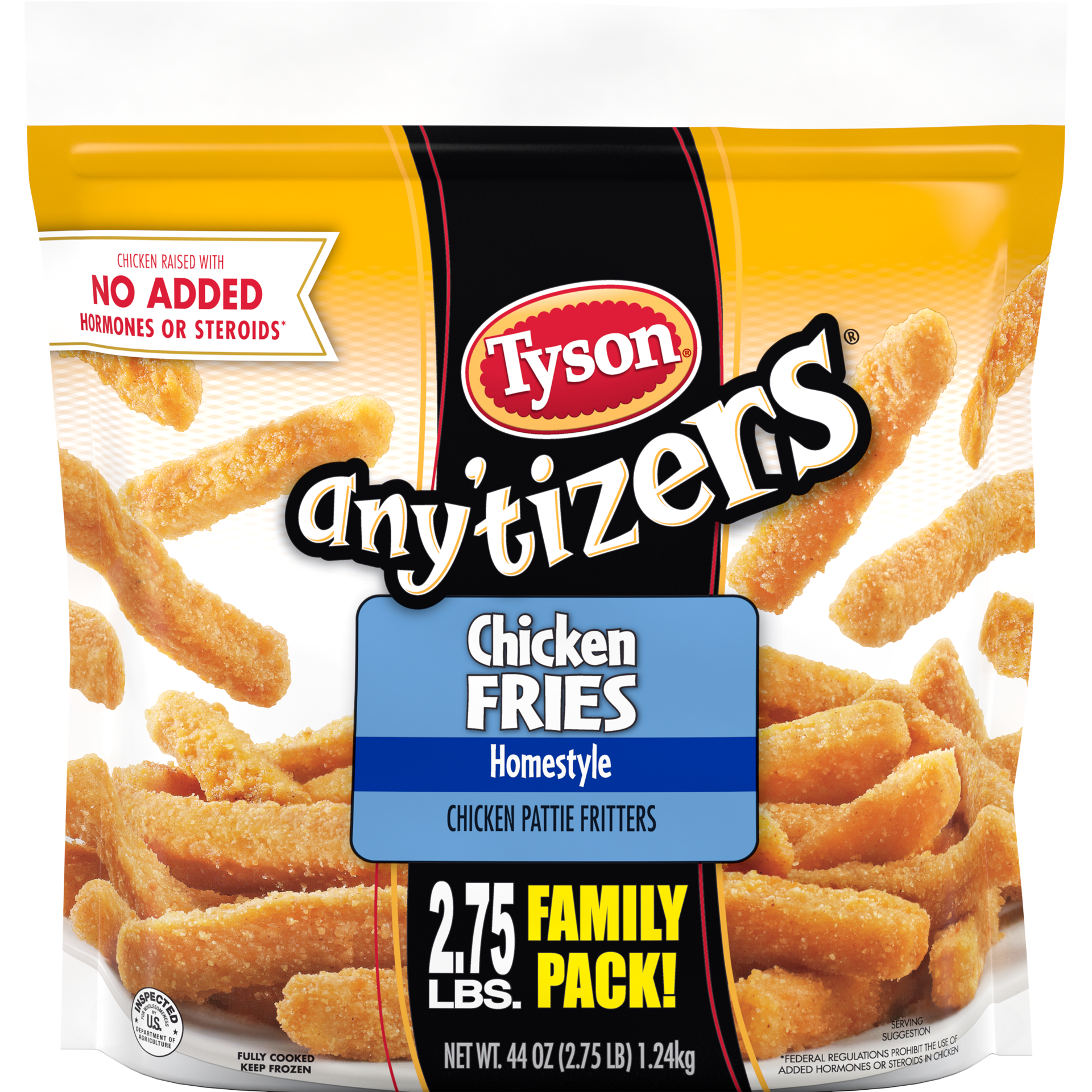 slide 1 of 6, Tyson Any'tizers Homestyle Chicken Fries, 44 oz. Family Pack (Frozen), 1.25 kg