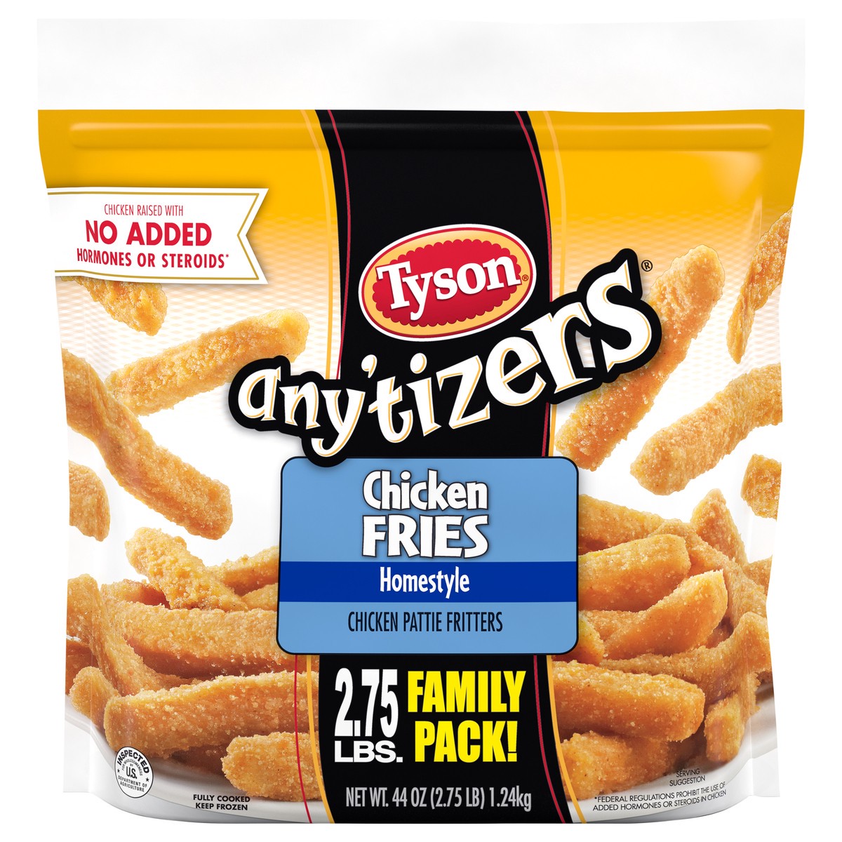 slide 1 of 6, TYSON ANYTIZERS Tyson Any'tizers Homestyle Chicken Fries, 44 oz. Family Pack (Frozen), 1.25 kg