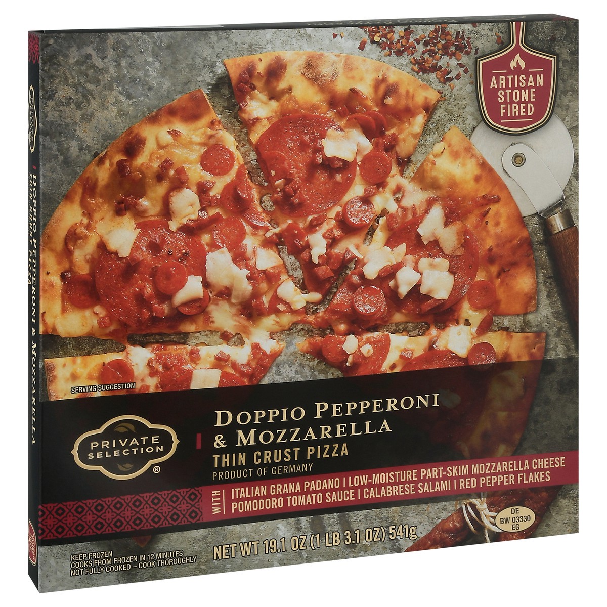 slide 10 of 11, Private Selection Doppio Pepperoni & Mozzarella Thin Crust Pizza, 19.1 oz