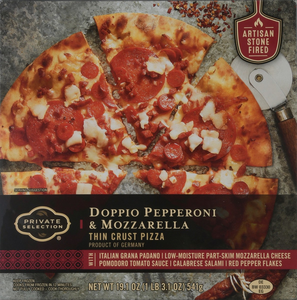 slide 9 of 11, Private Selection Doppio Pepperoni & Mozzarella Thin Crust Pizza, 19.1 oz