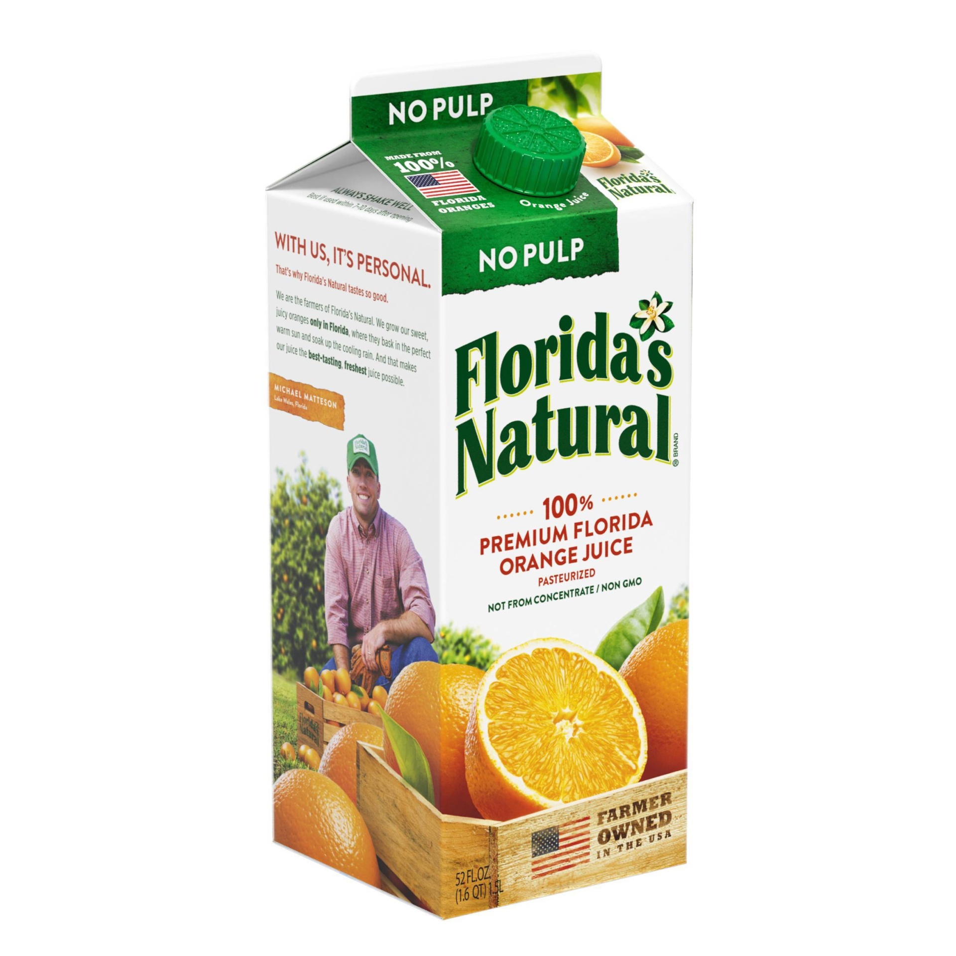 slide 1 of 1, Florida's Natural No Pulp Orange Juice, 52 fl oz