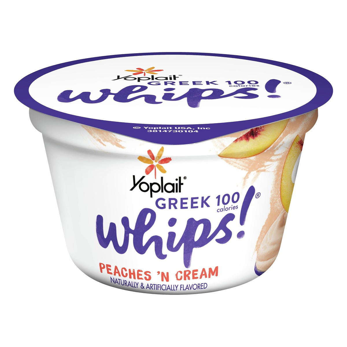 slide 1 of 10, Yoplait Greek Whips Yogurt, Fat Free Yogurt Mousse, Gluten Free, Peaches and Cream, 4 oz