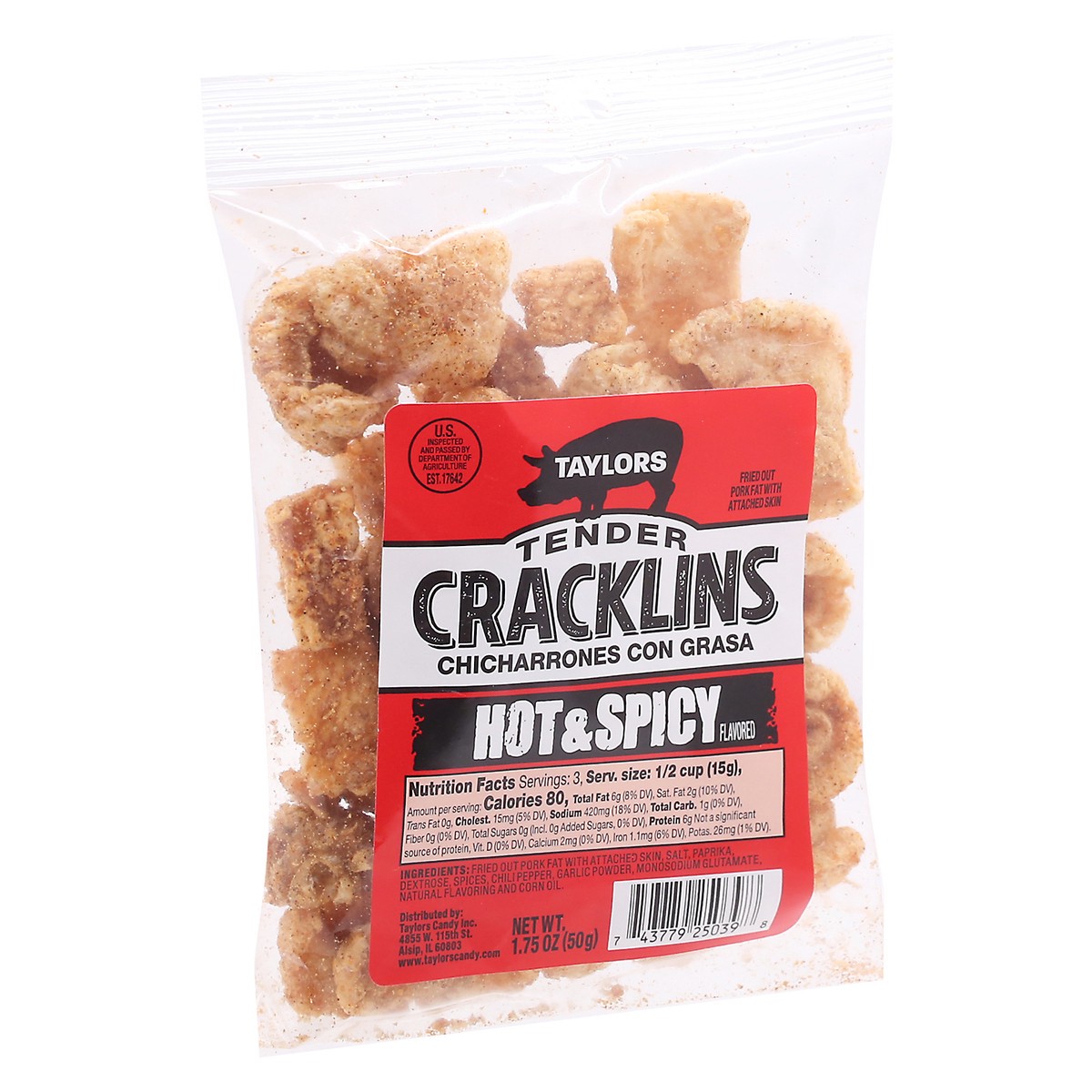 slide 7 of 12, Taylor's Tender Hot & Spicy Flavored Cracklins - 1.75 oz, 1.75 oz