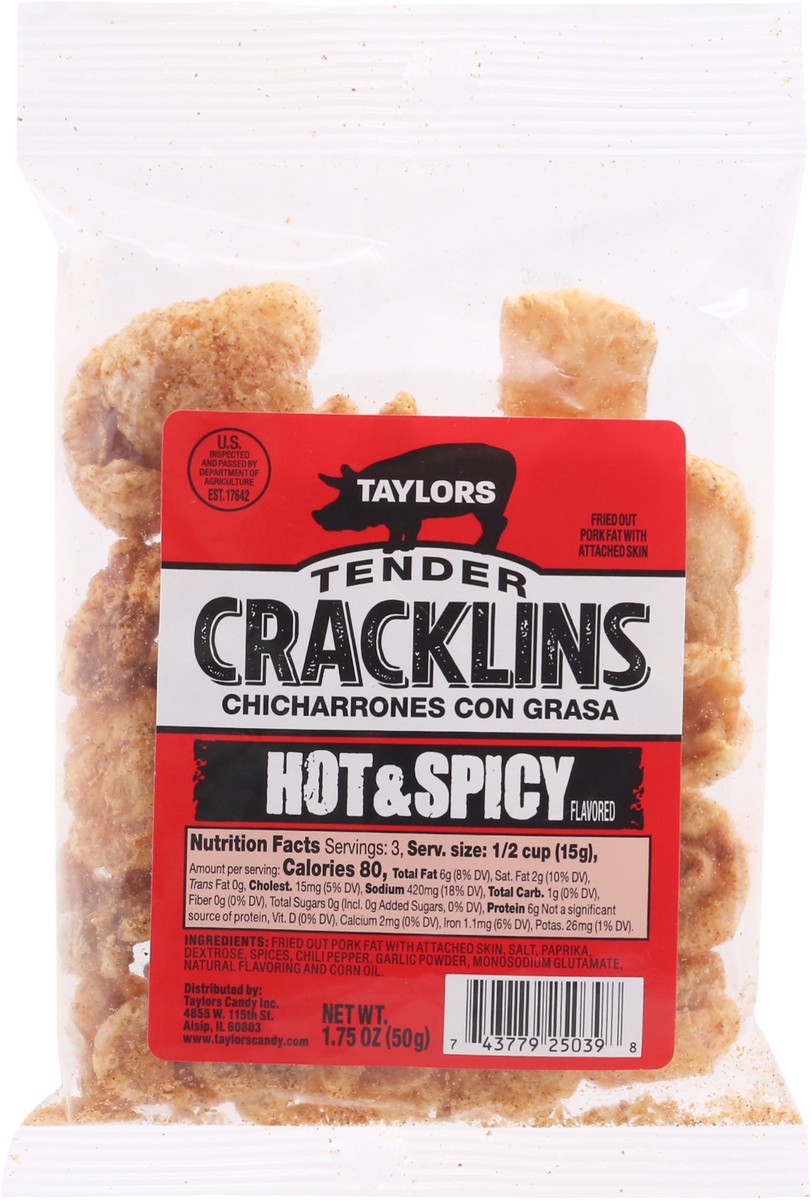 slide 5 of 12, Taylor's Tender Hot & Spicy Flavored Cracklins - 1.75 oz, 1.75 oz