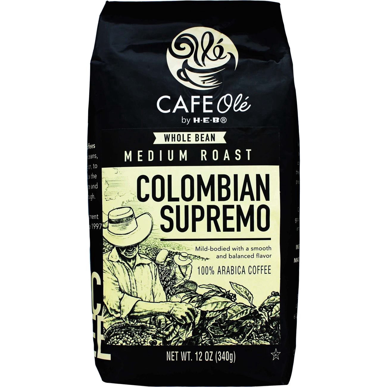 slide 1 of 1, H-E-B Cafe Ole Whole Bean Colombian Bucaramanga Supremo Medium Roast Coffee - 12 oz, 12 oz