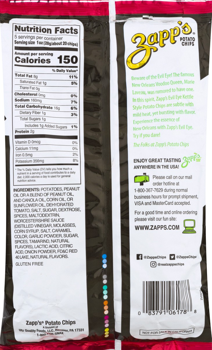 slide 13 of 13, Zapp's New Orleans Kettle Style Evil Eye Potato Chips 5 oz, 5 oz