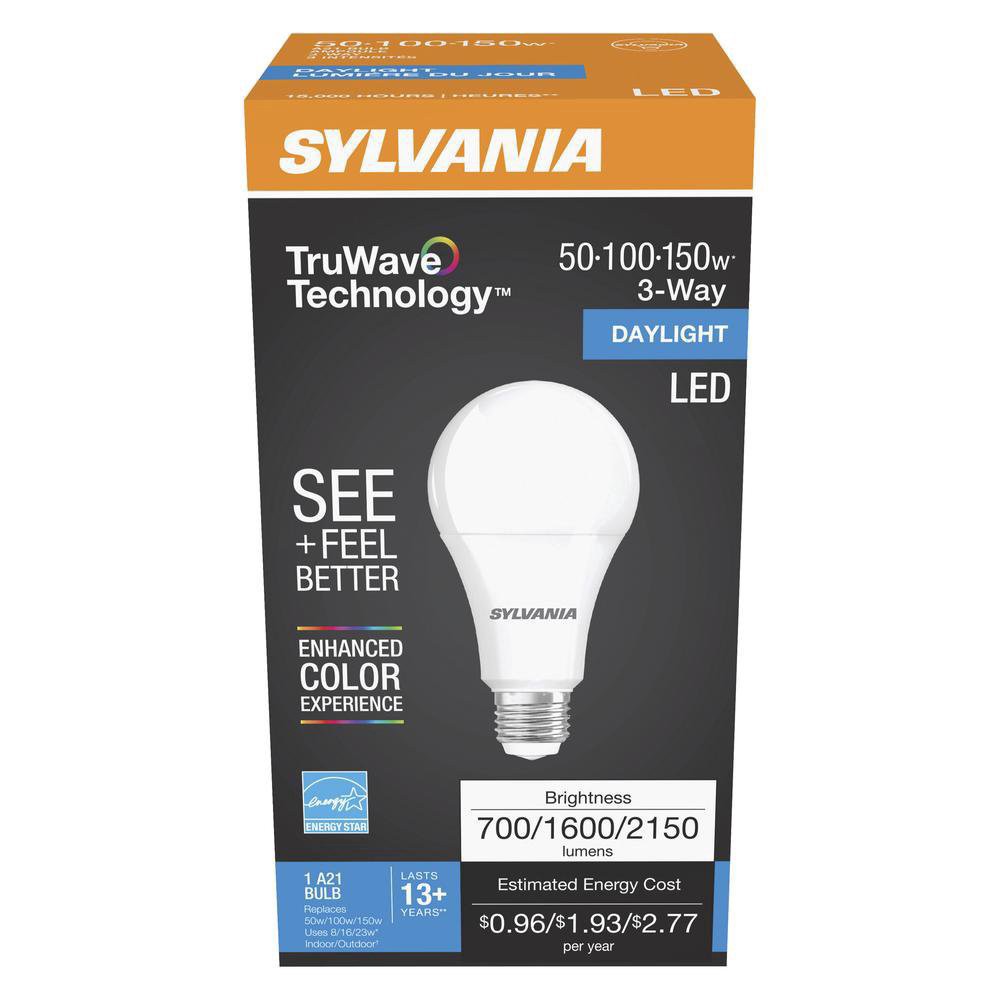slide 1 of 1, Sylvania 50/100/150-Watt 3-Way A21 Daylight LED Light Bulb, 1 ct