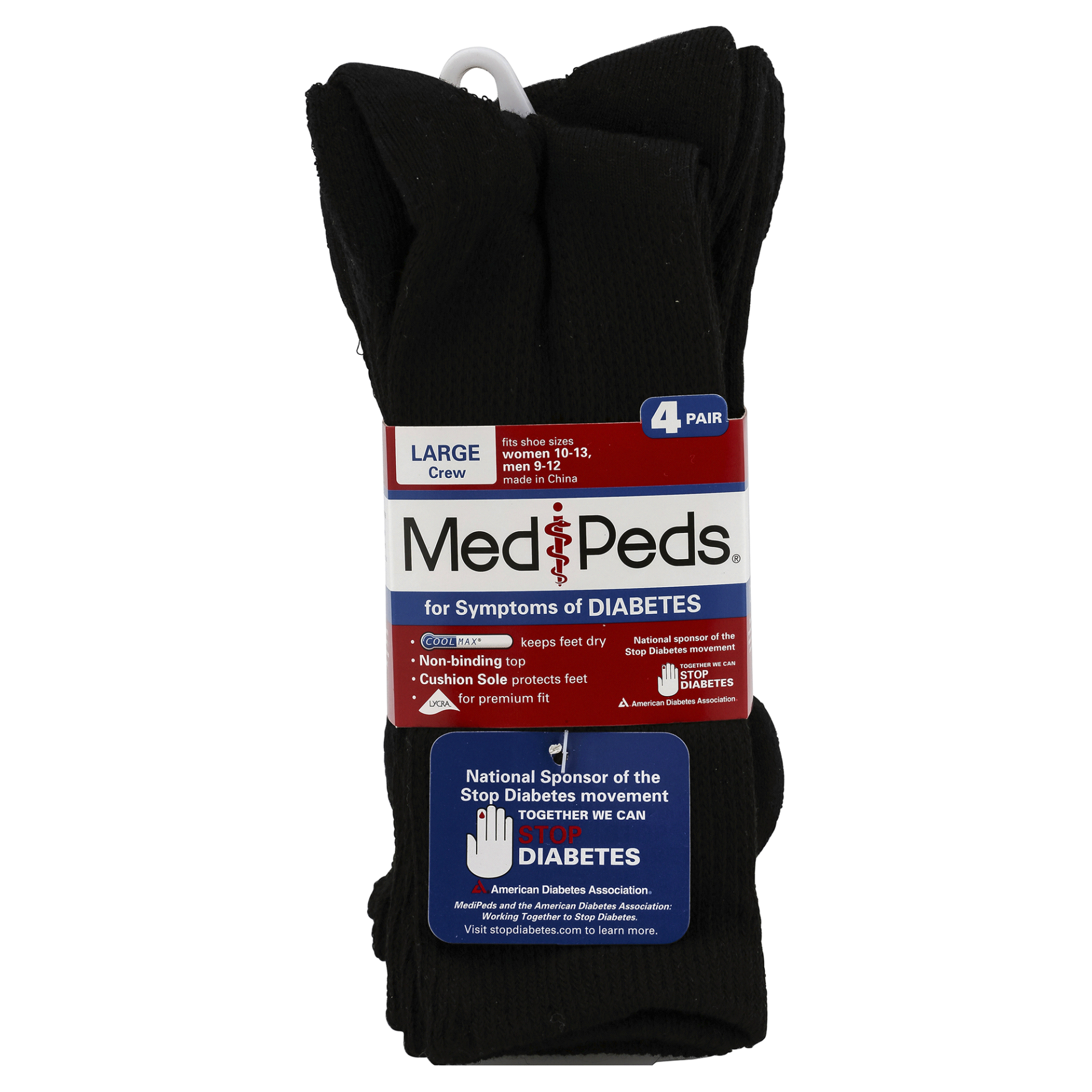 slide 1 of 4, MediPeds Large Crew Socks, 4 ct