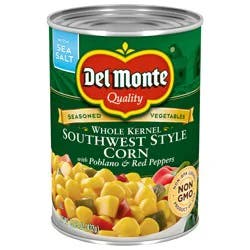 Del Monte Southwest Whole Kernel Corn with Poblano and Red Peppers, 15.25 oz Can